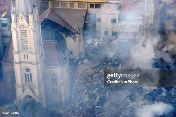 View of building collpsed in Sao Paulo, Brazil, on 2 May 218. Firefighter Captain Marcos Palumbo confirmed three more officially missing victims...