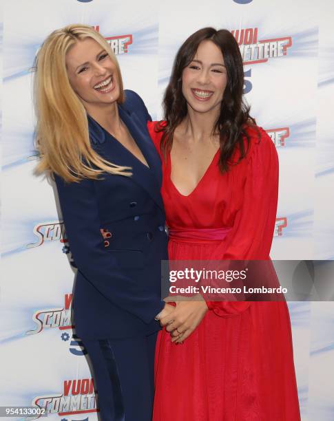 Michelle Hunziker and Aurora Ramazzotti attend 'Vuoi Scommettere' photocall on May 3, 2018 in Milan, Italy