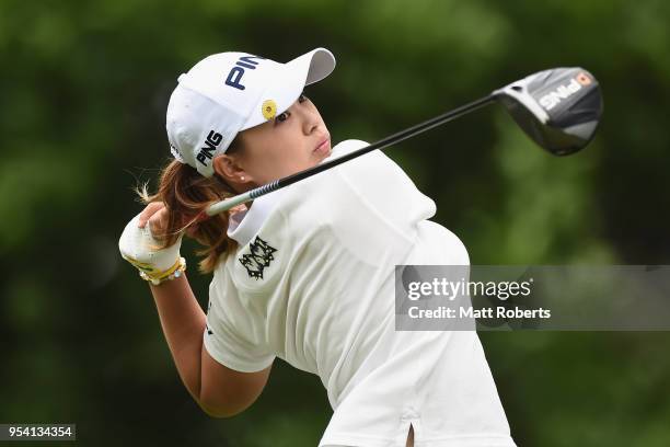 Himawari Ogura of Japan plays her tee shot on the 2nd hole during the first round of the World Ladies Championship Salonpas Cup at Ibaraki Golf...