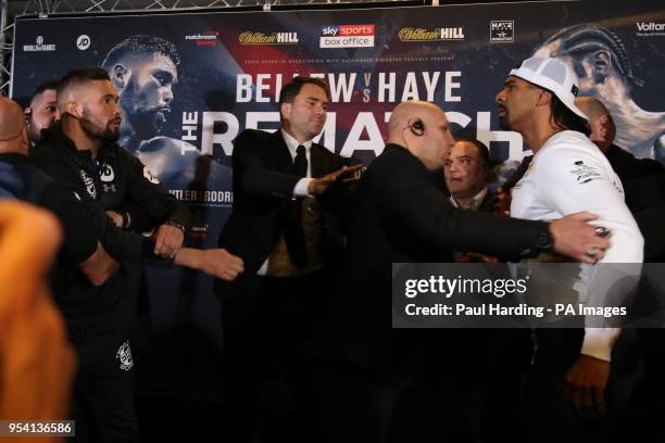 Tony Bellew and David Haye clash during the press conference at the Park Plaza, London.