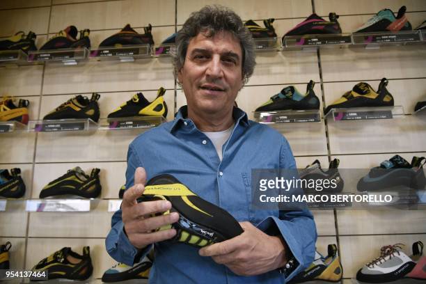 Lorenzo Delladio, President and Ceo of La Sportiva, brand leader of Climbing shoes, poses in La Sportiva Factory, on April 19, 2018 in Ziano di...