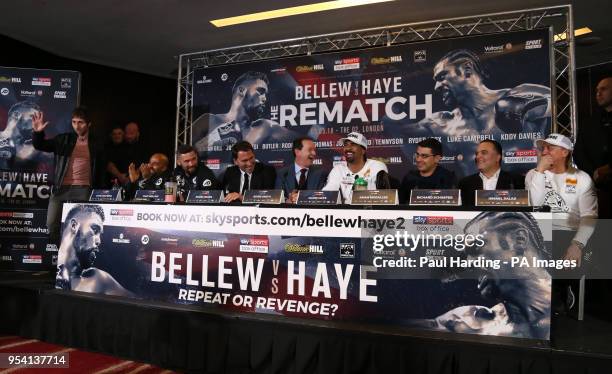 James Buckley who plays Jay on tv show the inbetweeners makes a surprise appearance during the press conference between Tony Bellew and David Haye at...