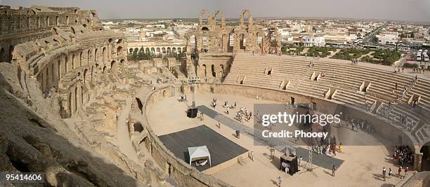 roman colosseum in el djem - romano stock pictures, royalty-free photos & images