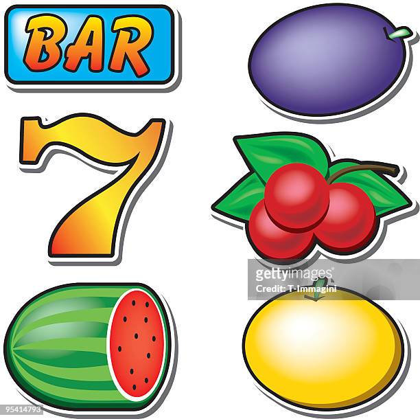 ilustrações de stock, clip art, desenhos animados e ícones de soft conjunto de sete ranhura - fruit machine