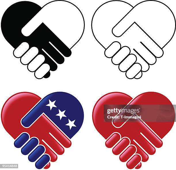 stockillustraties, clipart, cartoons en iconen met hands shaking heart - racisme