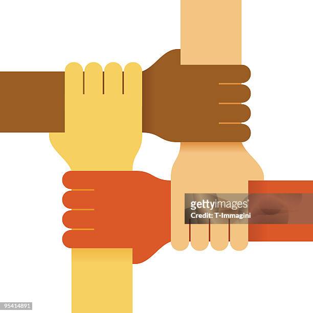 four colours hands - four people stock illustrations