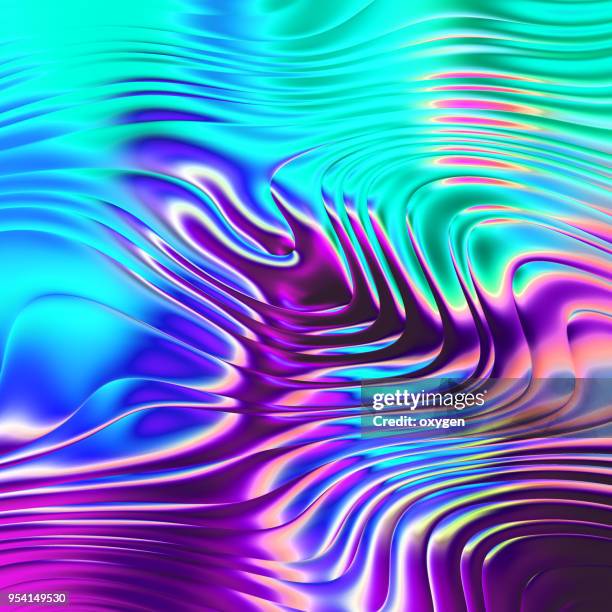 colorful flowing chromatic holographic dynamic waves - hologram graphic photos et images de collection