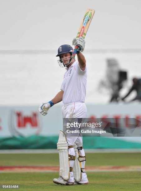 Andrew Strauss of England celebrates his 50 during day 2 of the 2nd test match between South Africa and England from Sahara Stadium Kingsmead on...