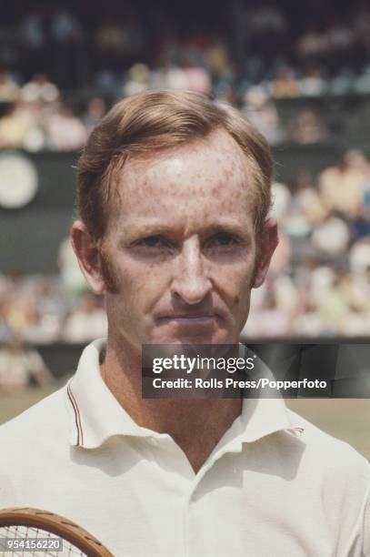 Australian tennis player Rod Laver pictured during competition to reach the fourth round of the Men's singles tournament at the Wimbledon Lawn Tennis...