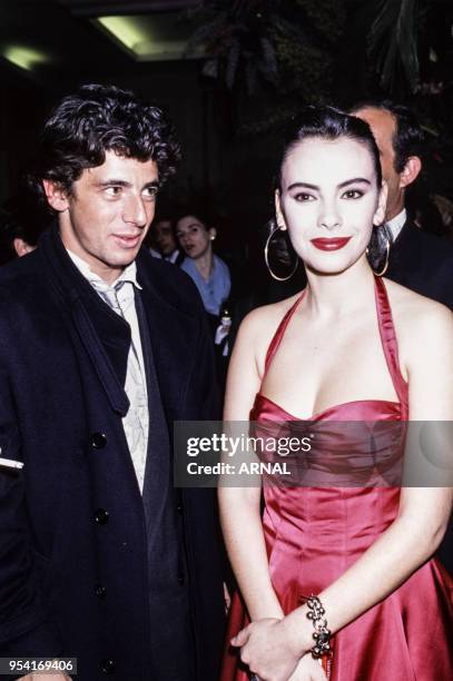 Patrick Bruel et Mathilda May lors du prix Jean Gabin à Paris en février 1991, France.