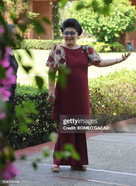 Philippine former first lady Imelda Marcos speaks to supporters in Laoag city, northern province of Ilocos Norte, on May 13 following her election to...