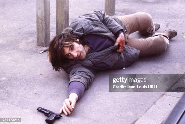 Gérard Depardieu sur le tournage film 'Le Choix des armes' réalisé par Alain Corneau en 1981, France.