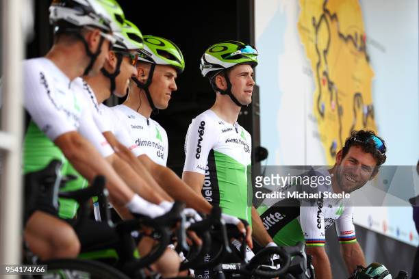 Start / Podium / Serge Pauwels of Belgium / Mark Cavendish of Great Britain and Team Dimension Data / during the 4th Tour of Yorkshire 2018, Stage 1...