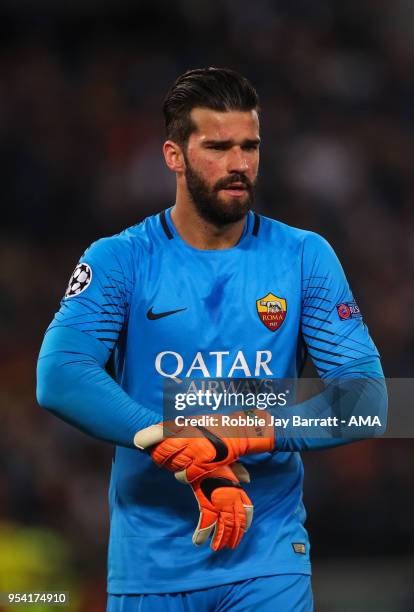 Alisson Becker of AS Roma during the UEFA Champions League Semi Final Second Leg match between A.S. Roma and Liverpool at Stadio Olimpico on May 2,...