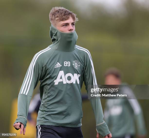 Brandon Williams of Manchester United U18s in action during an U18s training session at Aon Training Complex on May 2, 2018 in Manchester, England.