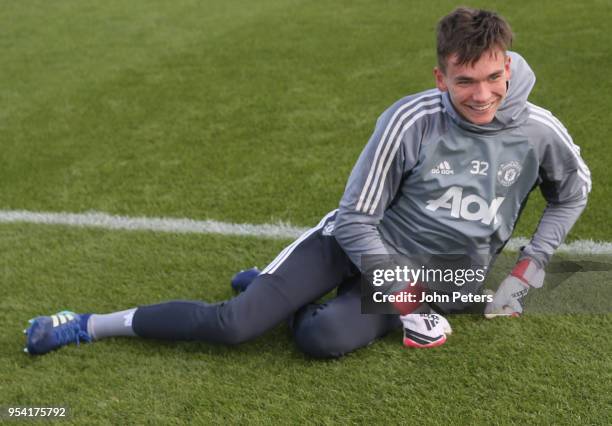 Matej Kovar of Manchester United U18s in action during an U18s training session at Aon Training Complex on May 2, 2018 in Manchester, England.