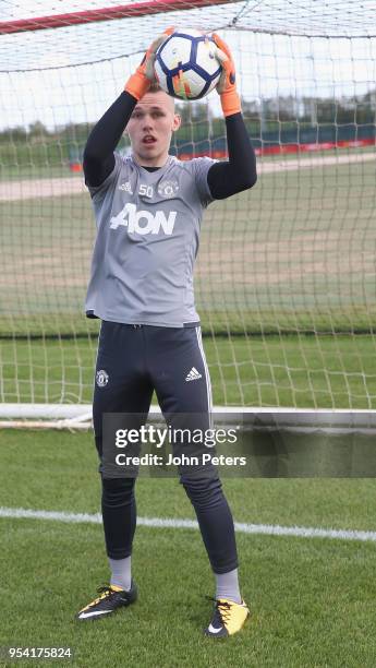 Alex Fojticek of Manchester United U18s in action during an U18s training session at Aon Training Complex on May 2, 2018 in Manchester, England.