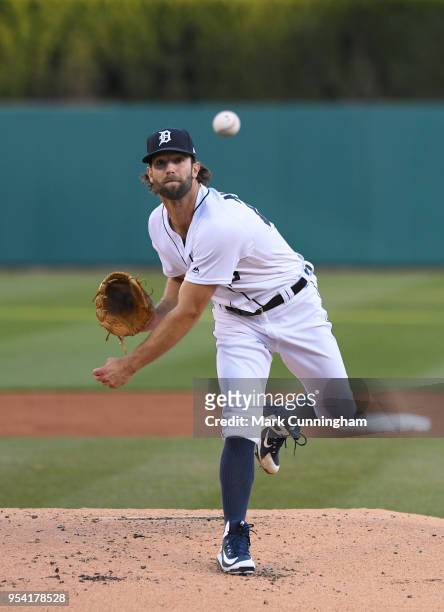 Daniel Norris of the Detroit Tigers throws a warm-up pitch during the second game of a doubleheader against the Kansas City Royals at Comerica Park...