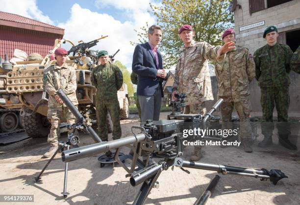 The Defence Secretary Gavin Williamson talks with members of the Parachute Regiment at a live demonstration at the Joint Expeditionary Force Live...