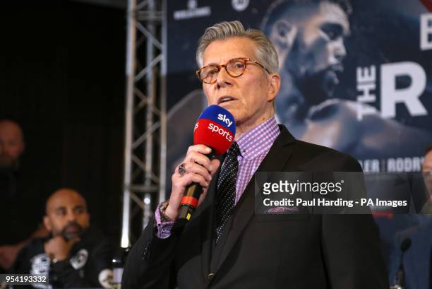 Ring announcer Michael Buffer during the press conference at the Park Plaza, London. PRESS ASSOCIATION Photo. Picture date: Thursday May 3, 2018. See...
