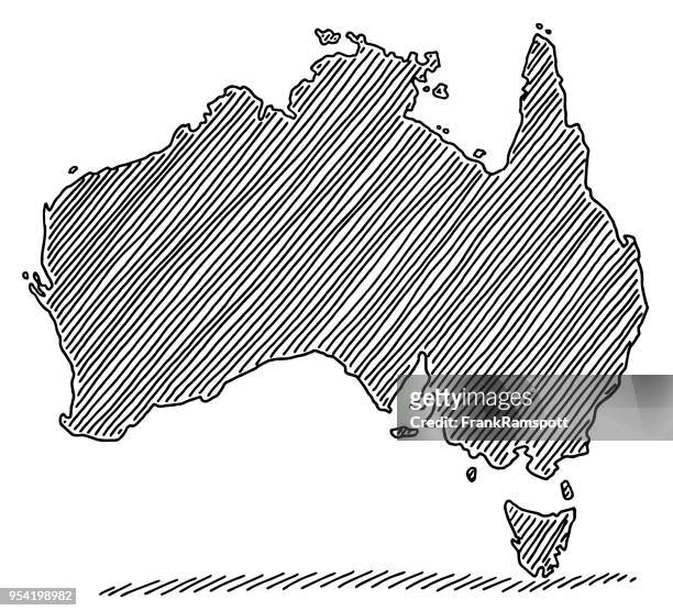 hand-drawn australia map sketch drawing - australia map stock illustrations