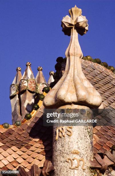 La Casa Batlló, conçue par l'architecte Antoni Gaudí à Barcelone, en juillet 1991, Espagne.