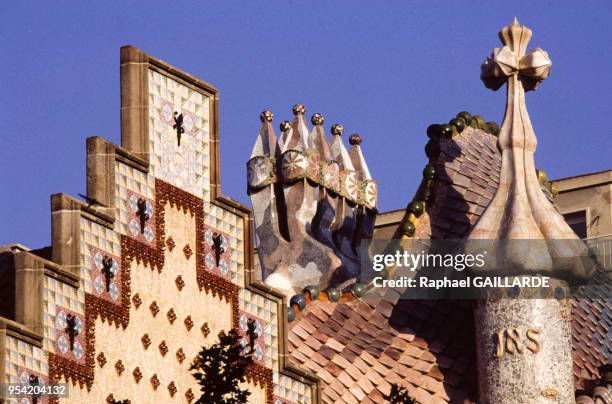 La Casa Batlló, conçue par l'architecte Antoni Gaudí à Barcelone, en juillet 1991, Espagne.