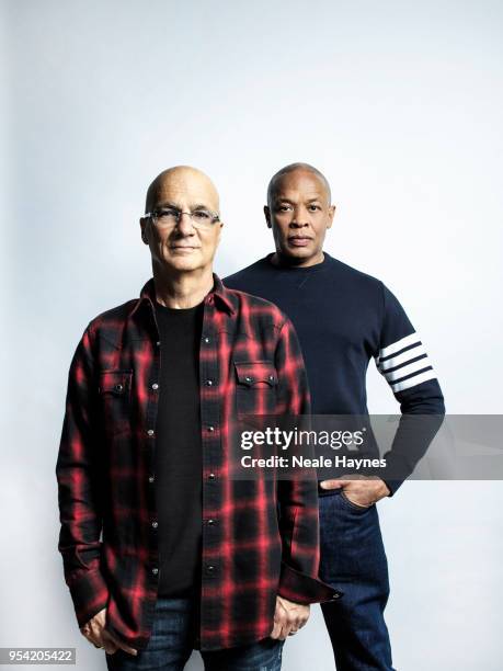 Rapper, record producer and entrepreneur Dr. Dre aka Andre Romelle Young is photographed with record producer Jimmy Iovine are photographed for the...