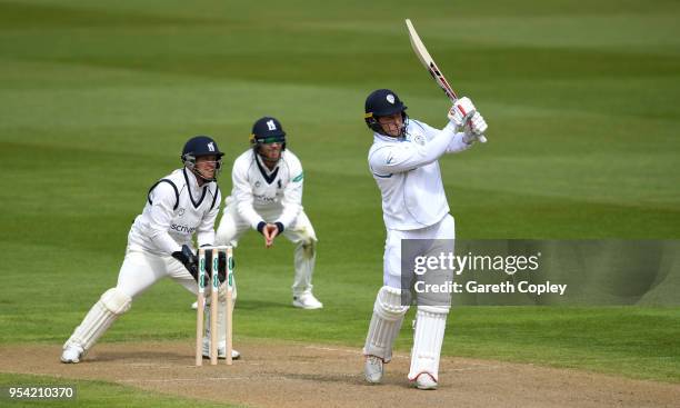 Gary Wilson of Derbyshire bats during the Specsavers County Championship Division Two match between Warwickshire and Derbyshire at Edgbaston on May...