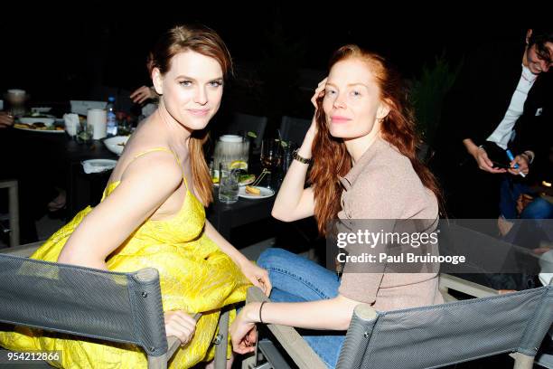 Alice Eve and Jessica Joffe attend The Cinema Society hosts the after party for "The Con is On" at Aloof Roof Top on May 2, 2018 in New York City.