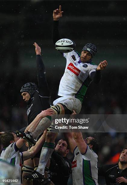 Marco Wentzel of Leeds wins a line out during the Guinness Premiership match between Newcastle Falcons and Leeds Carnegie at Kingston Rugby Ground on...