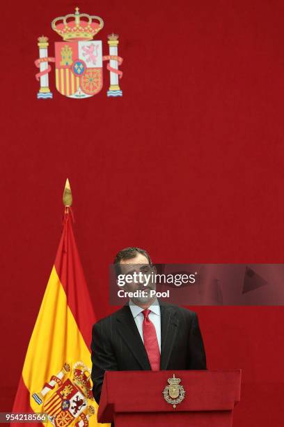 King Felipe VI of Spain attends the presentation of BDE at El Pardo Palace on May 3, 2018 in Madrid, Spain.