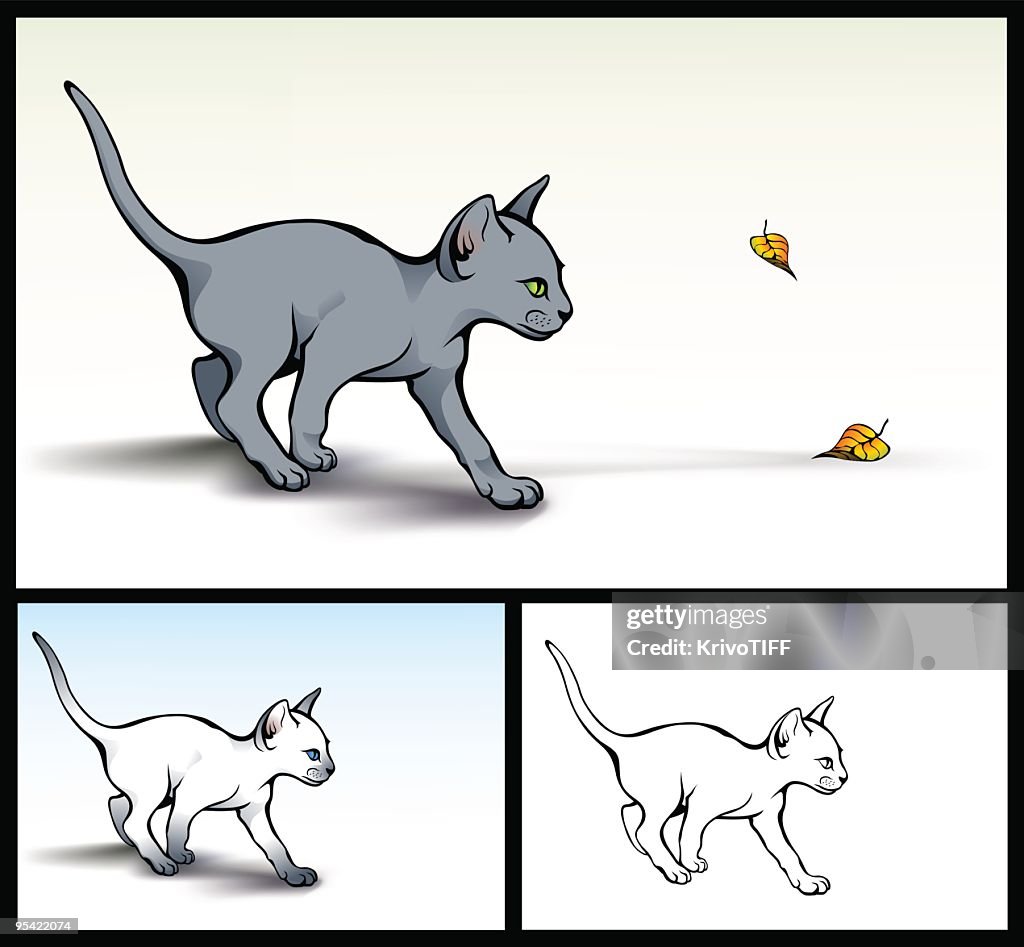 Vector kitten with leaves