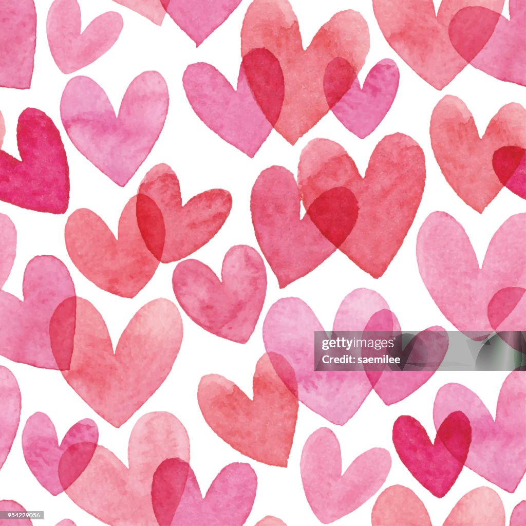 赤いハートの水彩のシームレス パターン