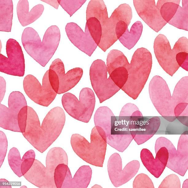 watercolor seamless pattern with red hearts - amour stock illustrations