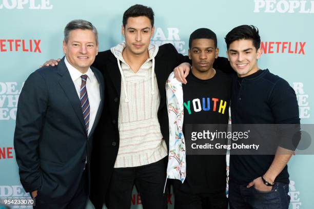 Netflix Executive Ted Sarandos, Julio Macias, Brett Gray and Diego Tinoco attend the "Dear White People" Season 2 Special Screening on May 2, 2018 in...
