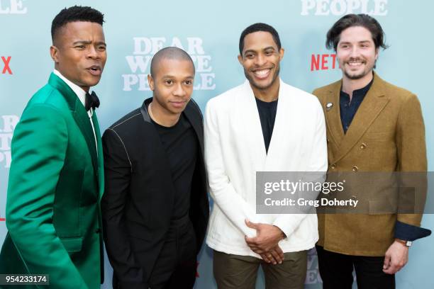 Marque Richardson, DeRon Horton and Brandon P. Bell and John Patrick Amedori attend the "Dear White People" Season 2 Special Screening on May 2, 2018...