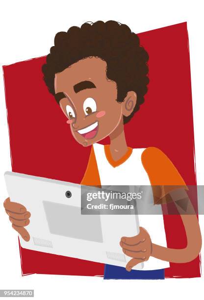 boy using tablet - meninos stock illustrations