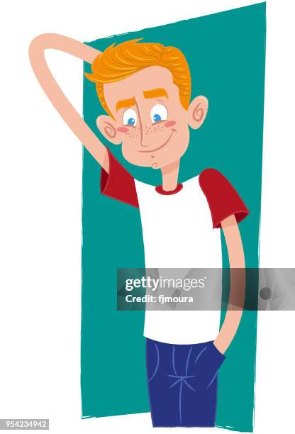 friendly boy - ipad on table stock illustrations