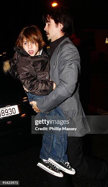 Colin Farrell arrives with his son James at Krystle Nightclub where his brother Eamon Farrell celebrated his recent marriage to Steven Mannion on...