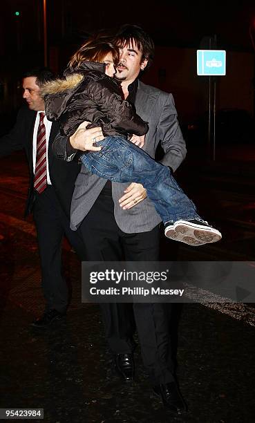 Colin Farrell arrives with his son James at Krystle Nightclub where his brother Eamon Farrell celebrated his recent marriage to Steven Mannion on...