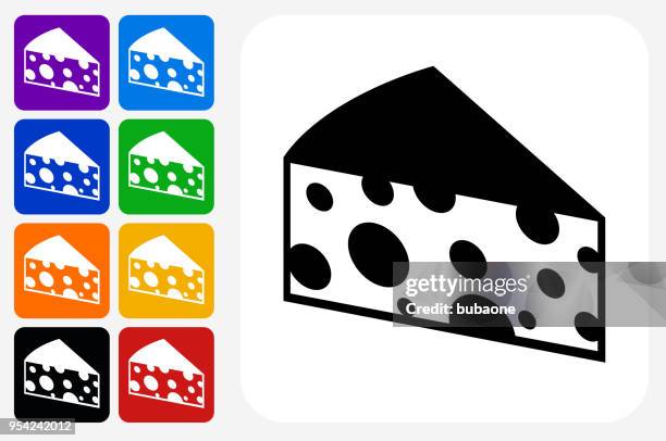 cheese slice icon square button set - flying cheese stock illustrations