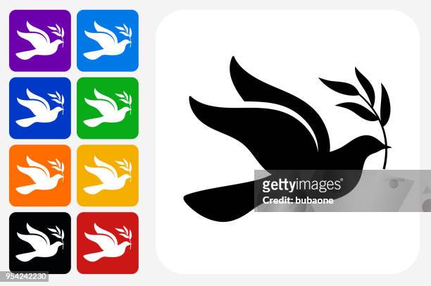 peace dove icon square button set - peace dove stock illustrations