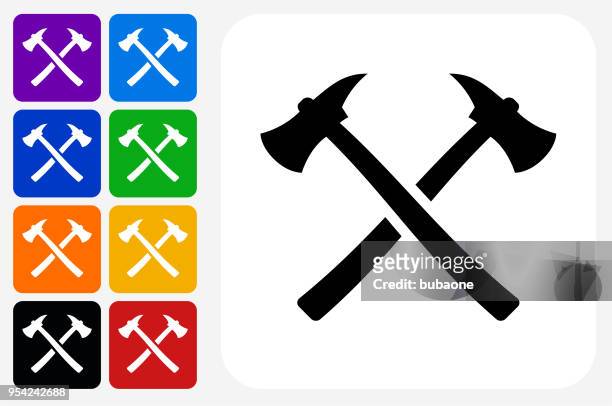 axe icon square button set - fireman axe stock illustrations