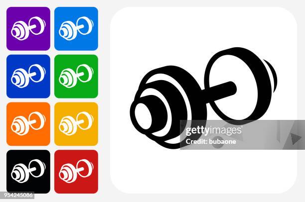heavy dumbbell icon square button set - red dumbells stock illustrations