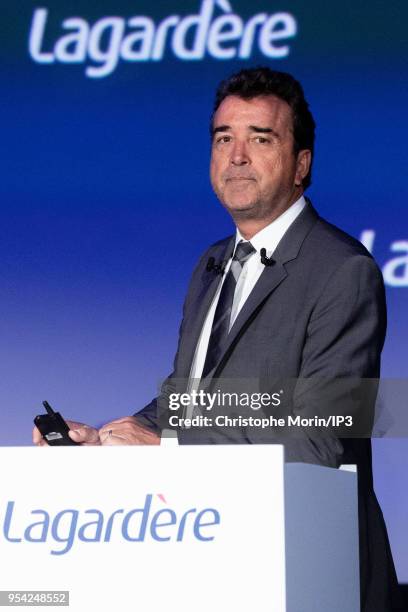 Arnaud Lagardere, the head of French media group Lagardere, attends the group's shareholders meeting on May 3, 2018 in Paris, France. The group...