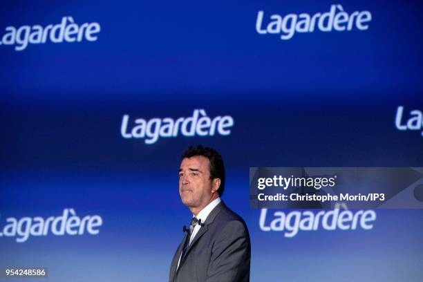 Arnaud Lagardere, the head of French media group Lagardere, attends the group's shareholders meeting on May 3, 2018 in Paris, France. The group...