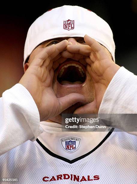 Cardinals fan yells during the game between the St. Louis Rams and the Arizona Cardinals on December 27, 2009 at University of Phoenix Stadium in...