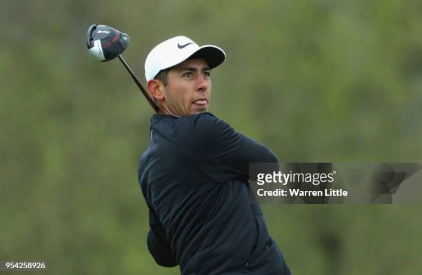 Jack Singh Brar tees off on the 16th hole during the first round of the Challenge de Espana at the Izki Golf Club on May 3, 2018 in Alava, Spain.