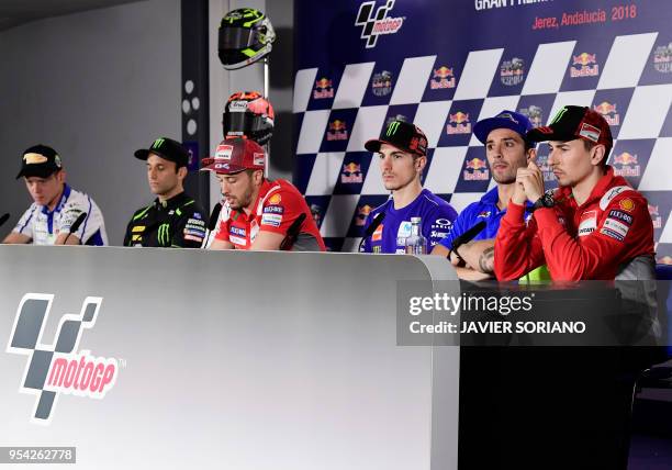 Marc VDS' Spanish rider Tito Rabat, Monster Yamaha Tech 3's French rider Johann Zarco, Ducati Team's Italian rider Andrea Dovizioso, Movistar Yamaha...